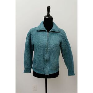 Fisherman Out Of Ireland Blue Alpaca Wool Blend Zip Cardigan Sweater S